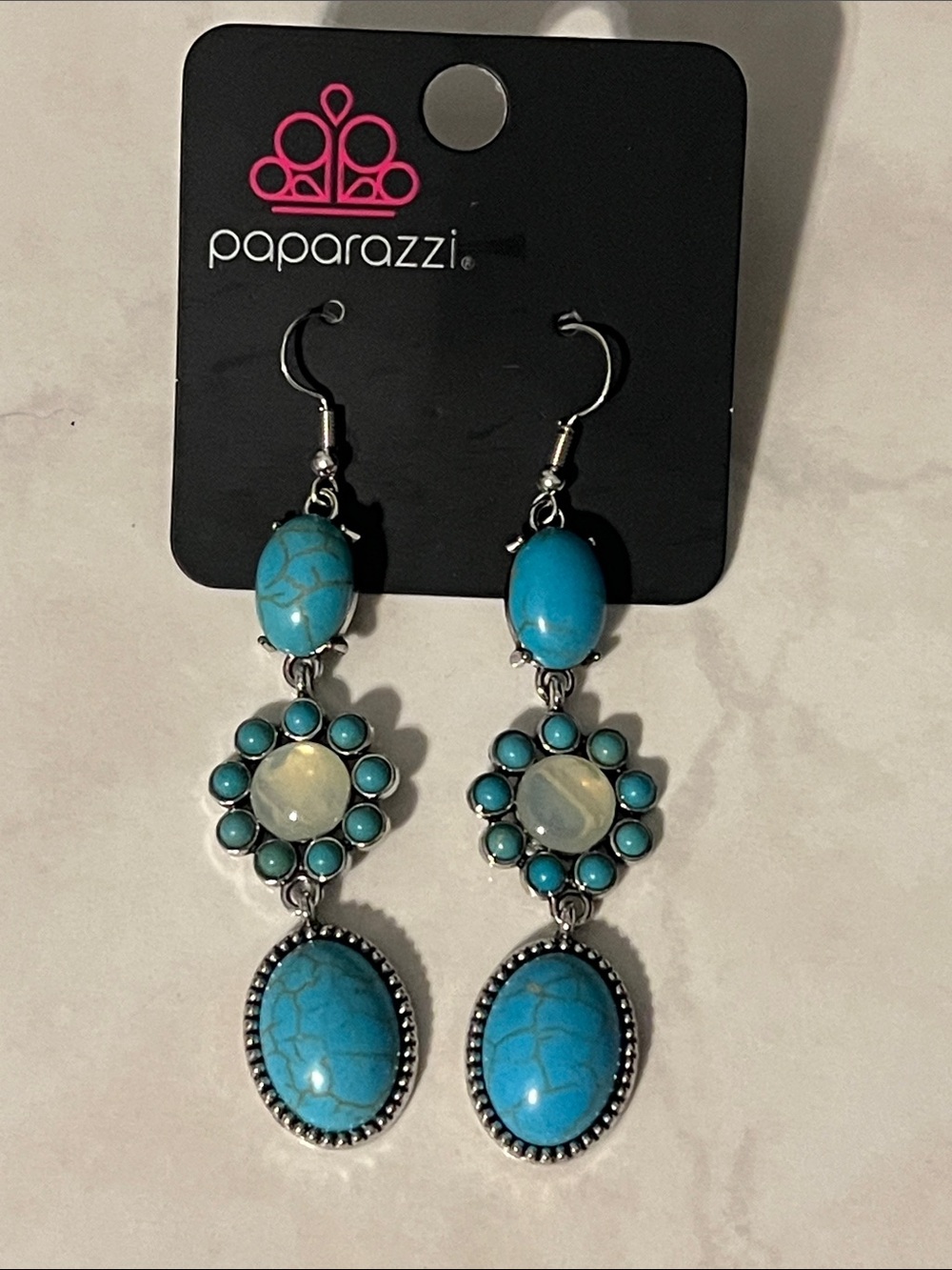 Paparazzi Turquoise and Opalescent Floral Drop Earrings